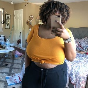 Forever 21 Plus Orange Ribbed Lettuce Edge Top